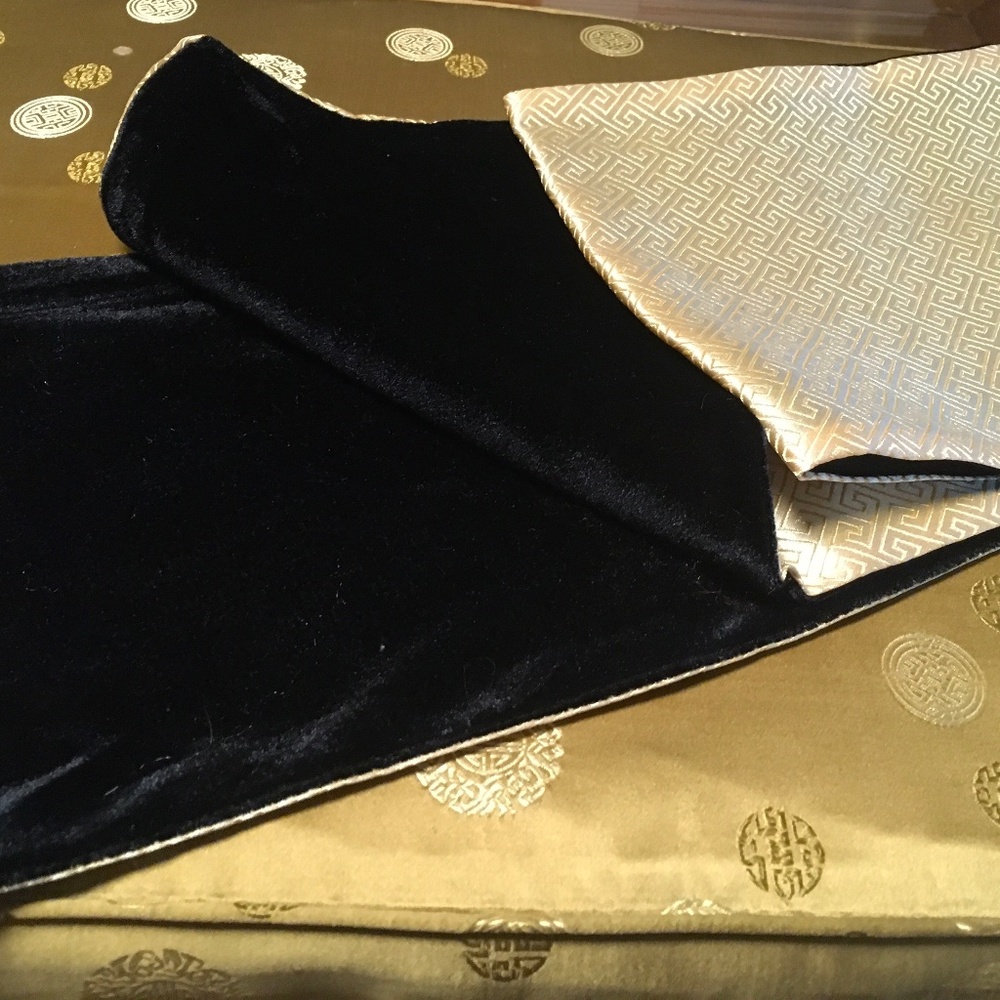 Gold/Yellow Silk Brochade Scarf with black velour